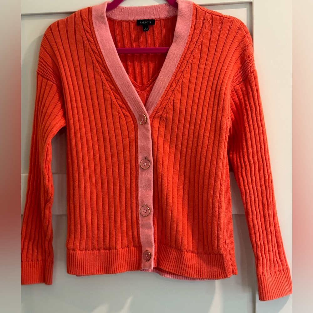 Talbots Orange and Pink Ribbed Cardigan set - Picture 2 of 12
